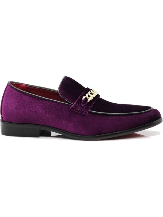Enzo Romeo Men\'s Purple Rubber Sole Loafers Chain Buckle Slip On Wedding Shoes